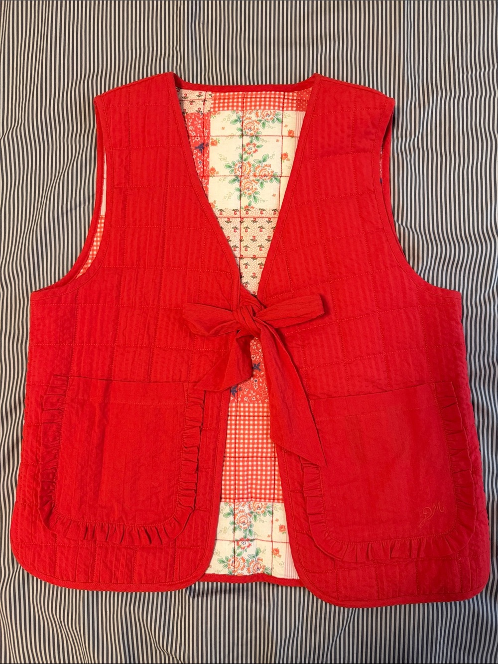 Damson Madder Quilted Red Tie-Front Vest - Picture 2 of 5